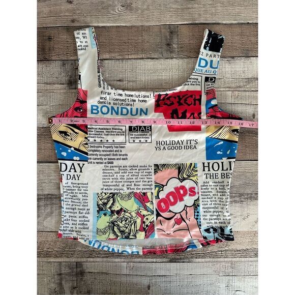 SHEIN Graphic Comic Strip Book Newspaper Pop Art Cropped Tank Top | S - Picture 3 of 6